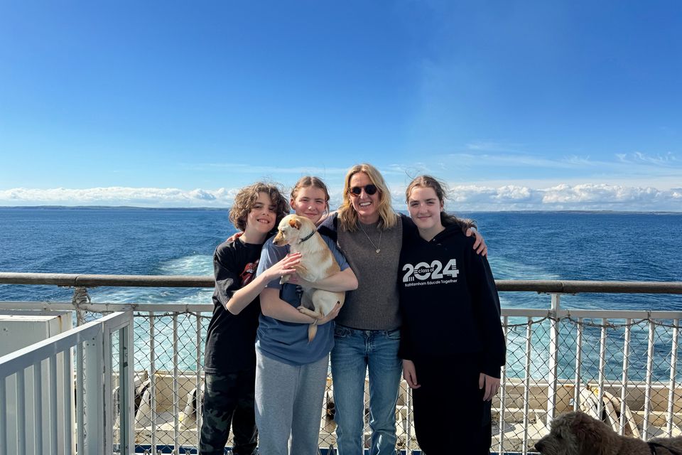 Orla Neligan with her children and dog Maggie on board Brittany Ferries' flagship Pont-Aven ferry