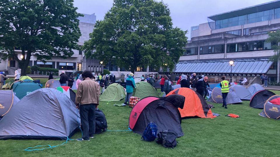 Student protest camp on grounds of Trinity College Dublin (Laszlo Molnarfi/PA)