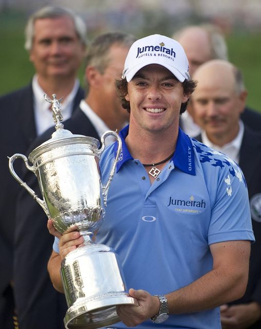 2011 Rory McIlroy holds his trophy after winning the 111th US Open by eight strokes over Jason Day with a record 268 at Congressional Country in Bethesda, Maryland.