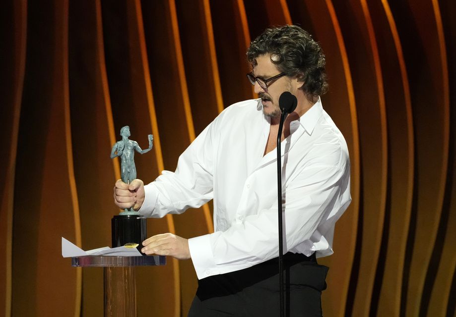 Pedro Pascal accepts the award for outstanding performance by a male actor in a drama series for The Last Of Us (AP Photo/Chris Pizzello/PA)