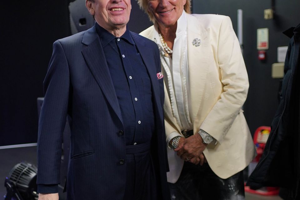 Jools Holland and Rod Stewart during a signing session for their new collaborative studio album Swing Fever (Yui Mok/PA)