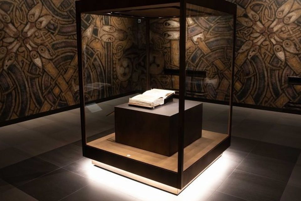 The Book of Kells in its case at Trinity College.
