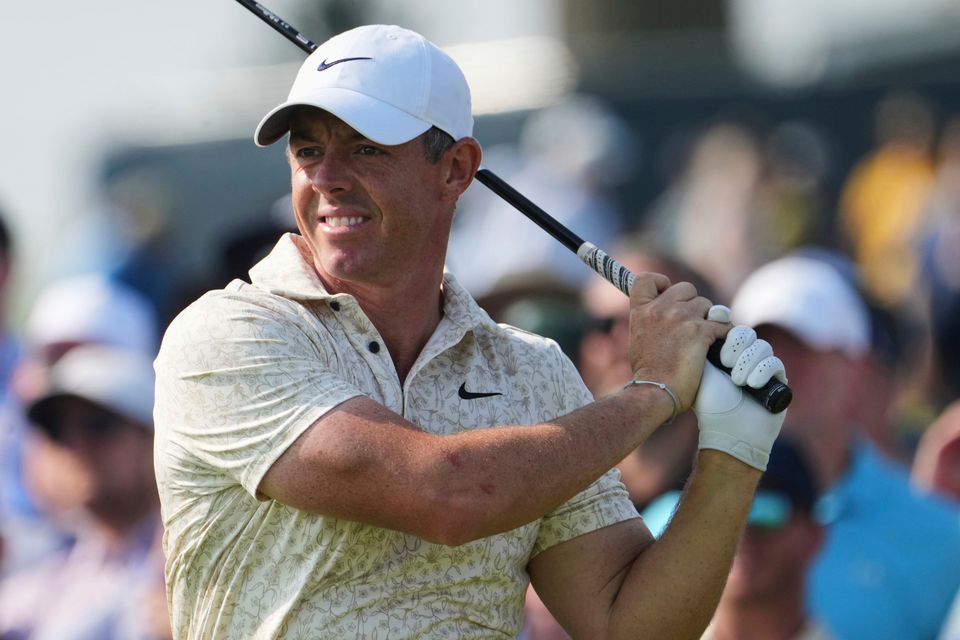 Rory McIlroy tees off on the 15th hole during the first round of the US Open at Oakmont Country Club in Pennsylvania