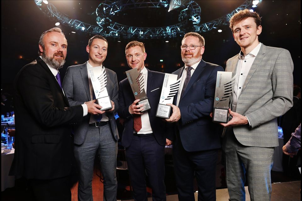 Cormac Bourke, Editor of the Irish Independent, with award-winning journalists Kevin Doyle, Philip Ryan, Fearghal O'Connor and Cathal Dennehy at the NewsBrands Ireland Journalism Awards in 2019