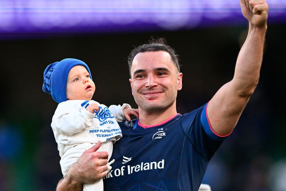 James Lowe of Leinster with his son Nico