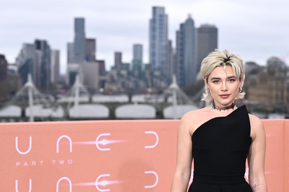 Florence Pugh sports the bob/pixie hybrid (the bixie) in London. Photo: Jeff Spicer/Getty Images for Warner Bros Pictures