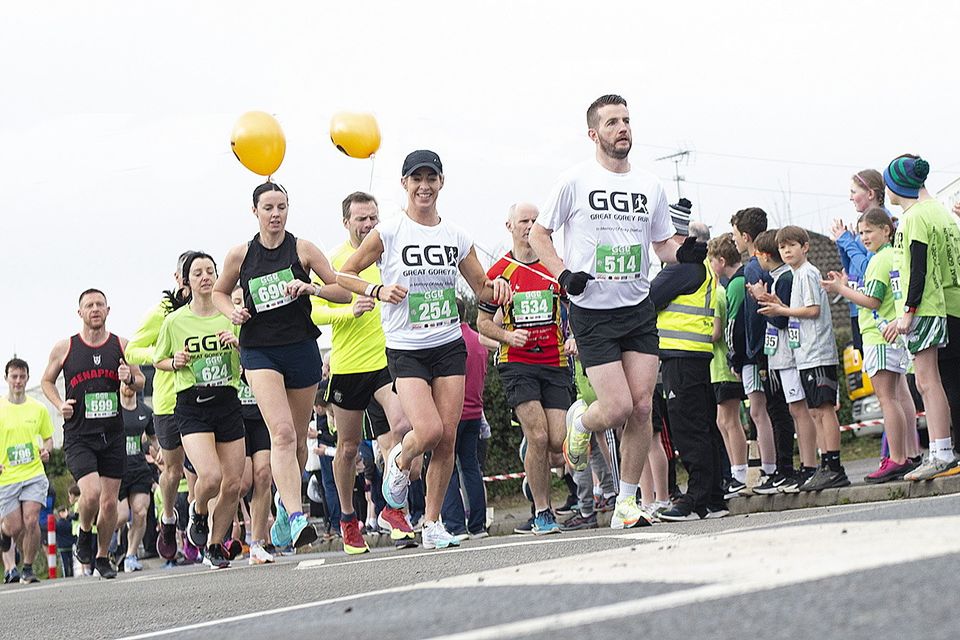 Athletes take the hill during the 10k run in the Great Gorey Run in memory of Nicky Stafford on Sunday morning. Pic: Jim Campbell