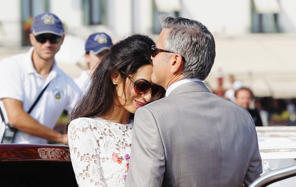 Actor George Clooney and Amal Alamuddin at Piazza San Marco in Venice this September.  Photo by Ernesto Ruscio/GC Images