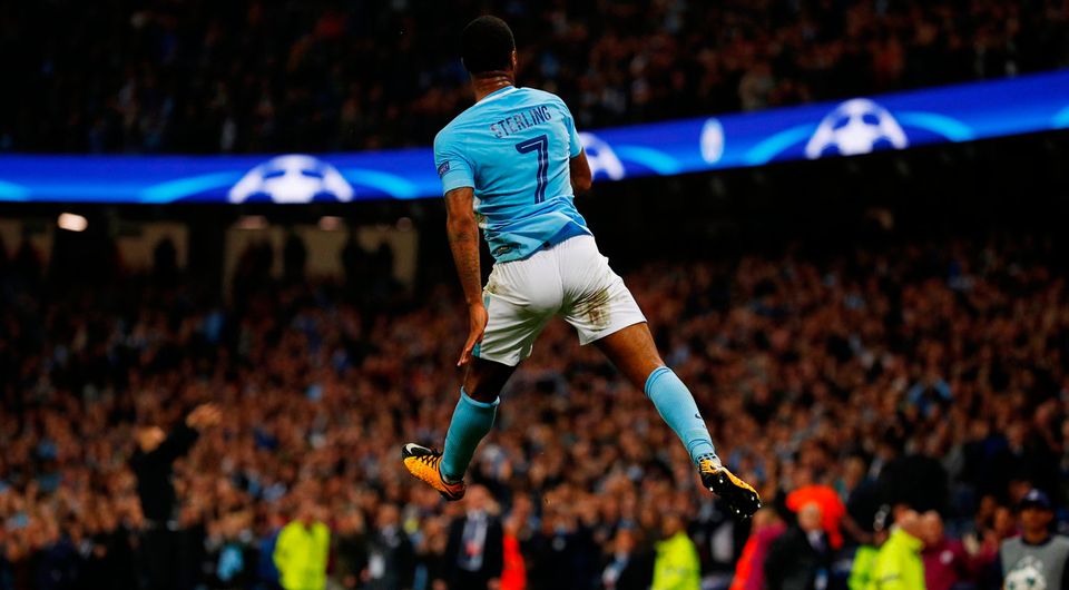 Manchester City's Raheem Sterling celebrates scoring their second goal. Photo: Reuters