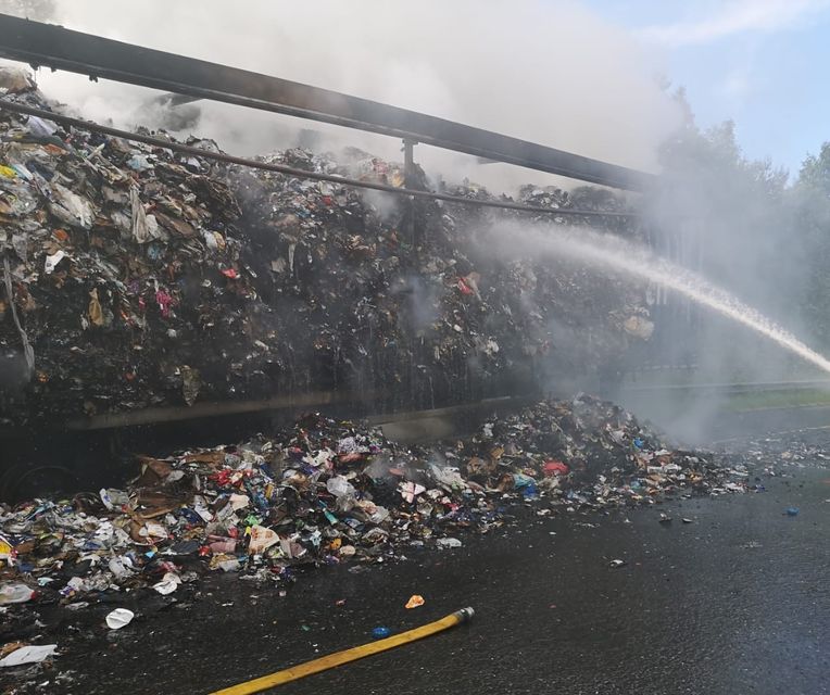 Firefighters battling a blaze on the M1 this evening. Photo: Dublin Fire Brigade.