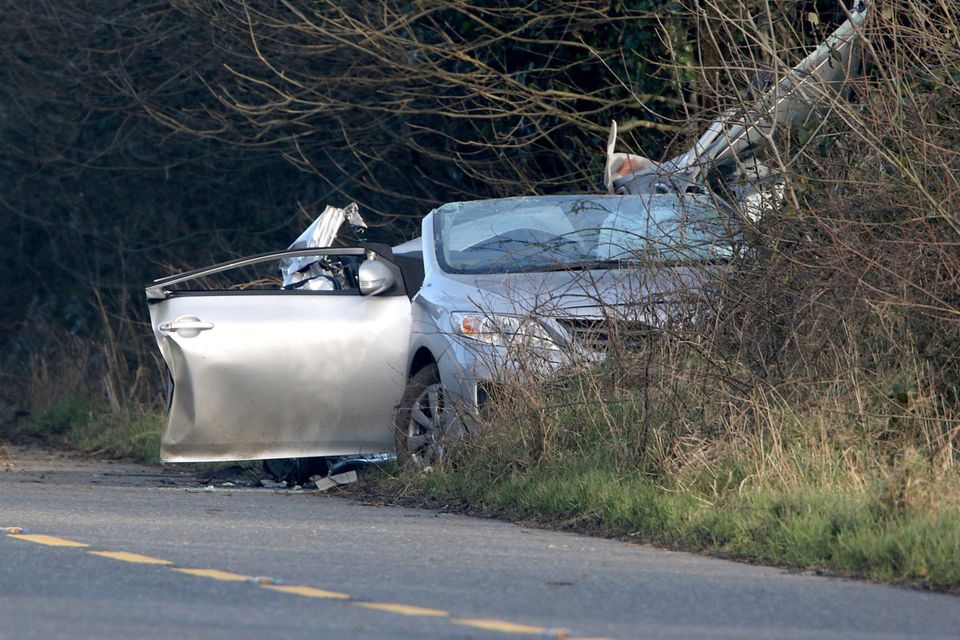 The N11 near Ferns, Co Wexford where two cars were in collision. Pictured is the car in which an 81 year old man died. Picture: Patrick Browne