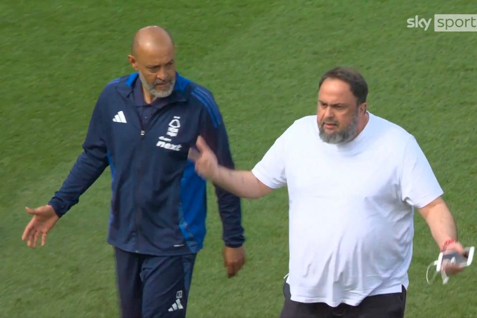Nottingham Forest manager Nuno Espirito Santo and club owner Evangelos Marinakis at the City Ground