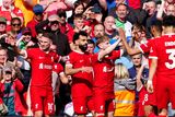 thumbnail: Liverpool’s Mohamed Salah (centre) is congratulated by his team mates after scoring the first goal of the game during the Premier League match at Anfield, Liverpool. Picture date: Sunday May 5, 2024.