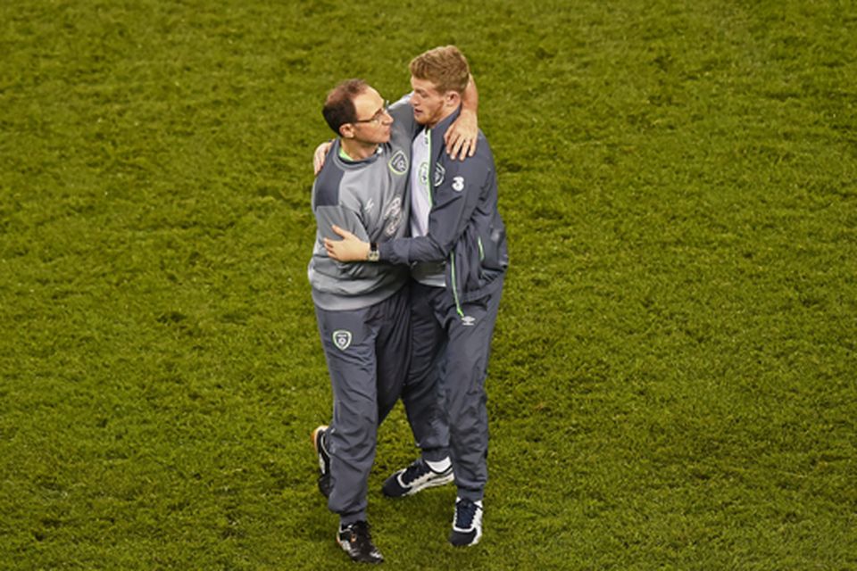 Martin O'Neill and James McClean following their victory over Germany in 2015
