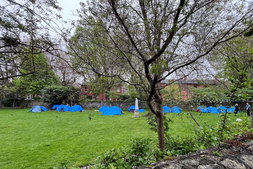 Over a dozen tents were pitched overnight on Thursday in Ballsbridge, south Dublin. Photo: PA