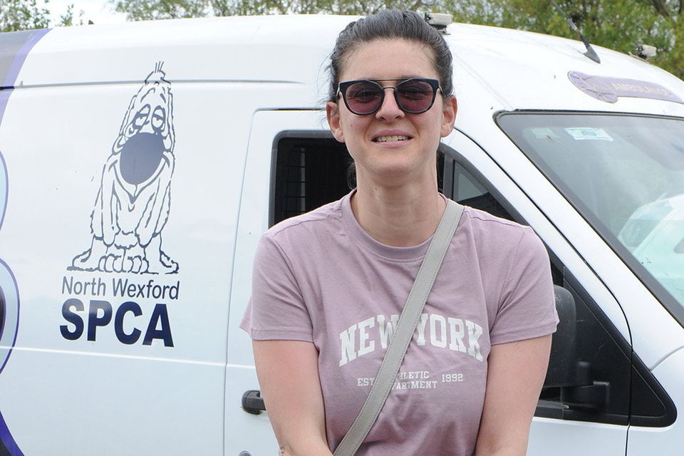 Mary Whelan with Teddy at the start of the annual NWSPCA Charity Dog Walk outside Maxi Zoo on Sunday. Pic: Jim Campbell