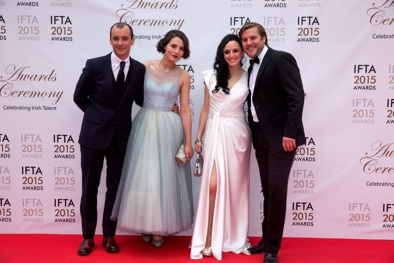 John Vaughan Lawlor, Charlie Murphy, Mary Muray and Peter Coonan pictured on the red carpet at the IFTA Awards at the Mansion House in Dublin. Picture: Arthur Carron