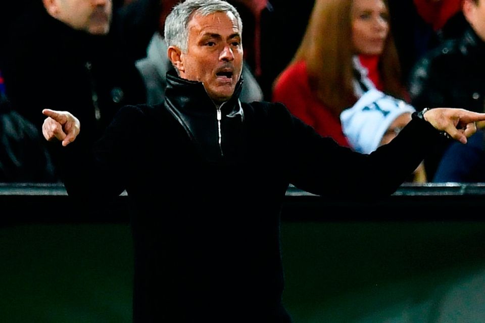 Jose Mourinho looks on during the UEFA Champions League group A match between CSKA Moskva and Manchester United