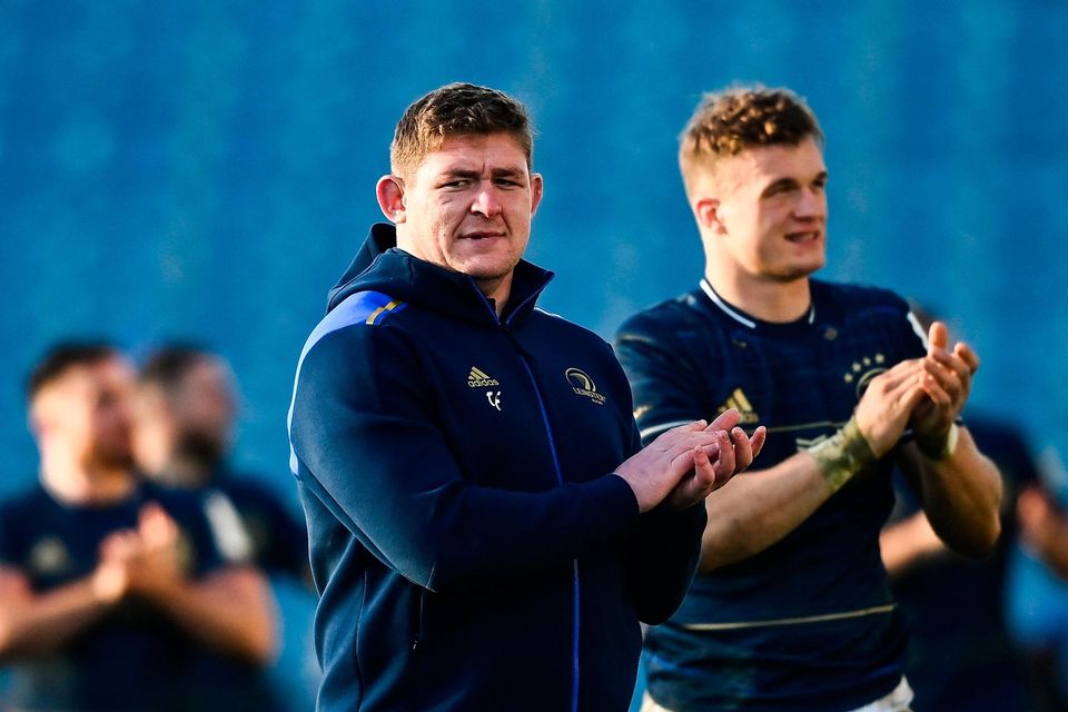 Sidelined: Leinster and Ireland prop Tadhg Furlong, left, and team-mate Josh van der Flier. Photo: Sportsfile