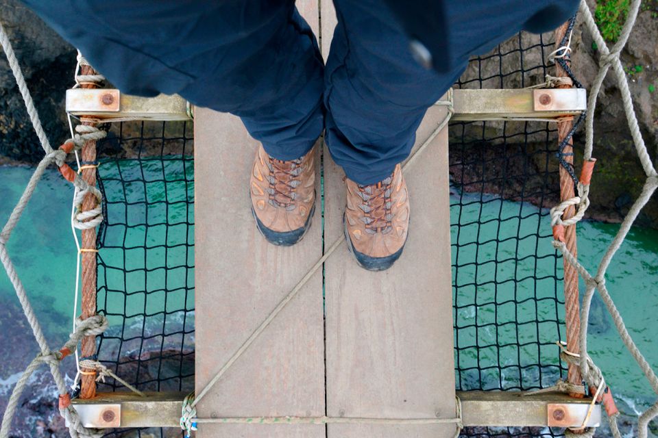 Standing on Carrick-A-Rede rope bridge. Photo: Pól Ó Conghaile