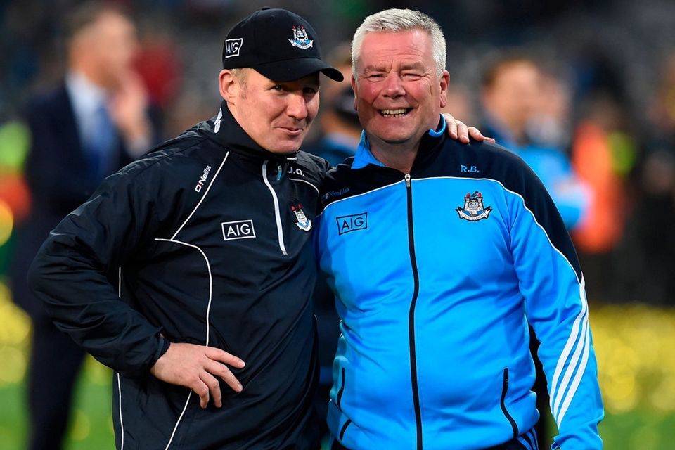 STATS THE WAY: Dublin manager Jim Gavin with statistician Ray Boyne after the All-Ireland SFC final replay win over Mayo in 2016. Photo: Brendan Moran/Sportsfile