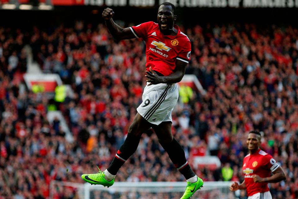 Romelu Lukaku celebrates after scoring Manchester United’s third goal. Photo: Reuters/Andrew Yates