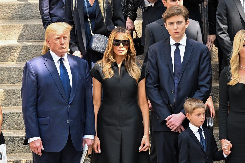 Donald Trump, Melania Trump and Barron Trump pictured at the funeral of Ivana Trump on July 20, 2022 in New York. Photo: James Devaney/GC Images