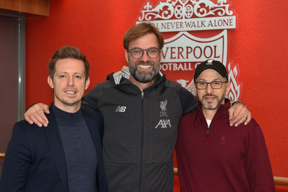 Liverpool manager Jurgen Klopp with then-sporting director Michael Edwards and Mike Gordon, FSG president, in 2019