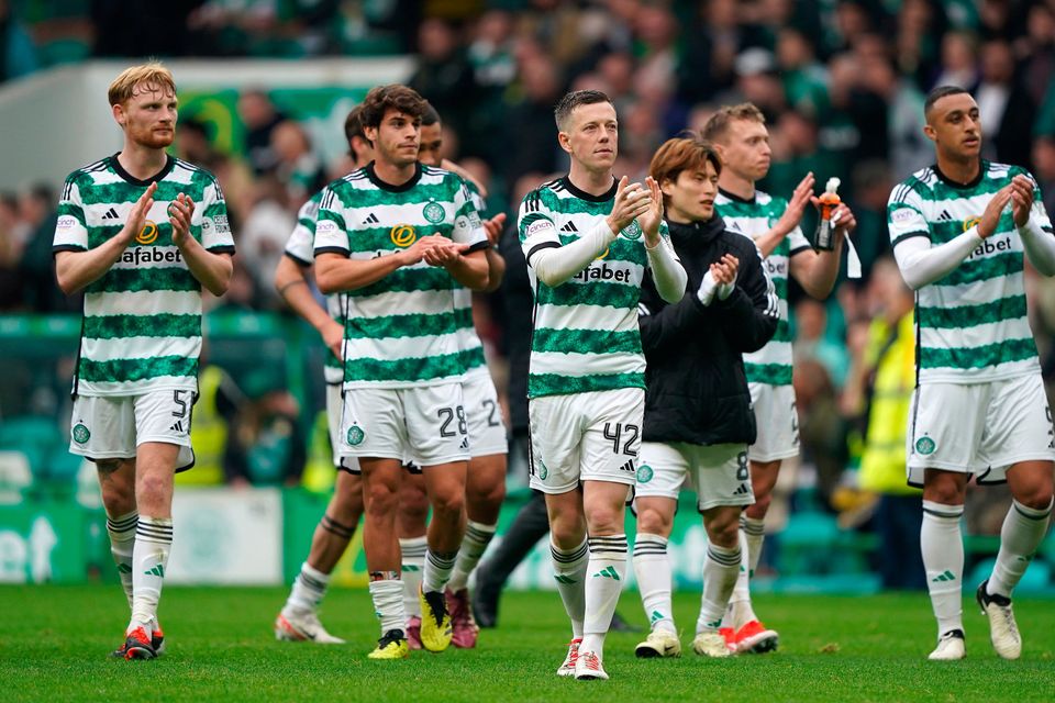 Celtic’s Callum McGregor with team mates after their side’s victory