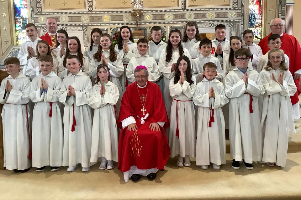 Pupils from 5th and 6th Class, Analeentha NS, who received the Sacrament of Confirmation last Wednesday. Also pictured are Bishop William Crean, Monsignor O'Brien and Fr. Lane.