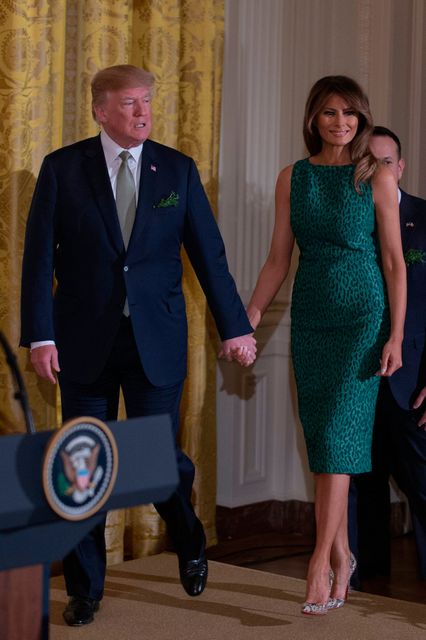 Melania Trump adds twist to St Patrick s Day style with green animal print dress Irish Independent