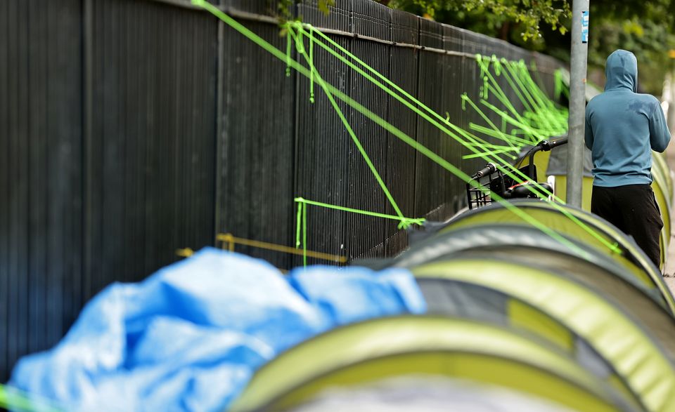 Tents belonging to migrants seeking international protection pitched on Merrion Square.  Photo: Gerry Mooney