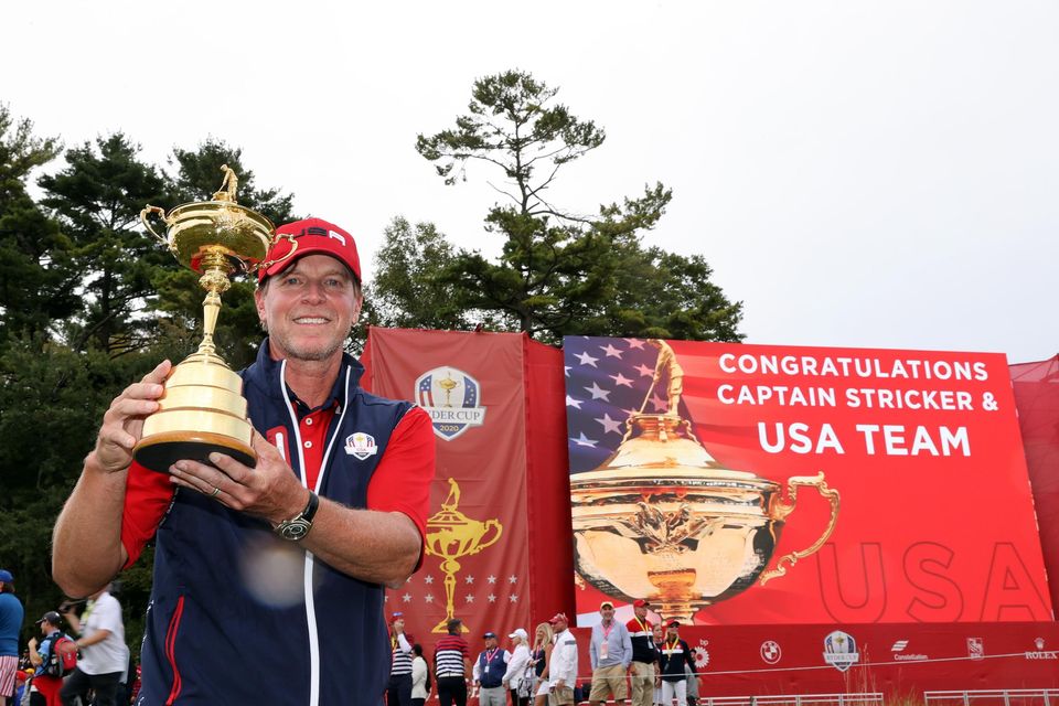 USA captain Steve Stricker celebrates with the Ryder Cup after at Whistling Straits in September. Stricker became ill over the following months. Photo: Warren Little/Getty Images