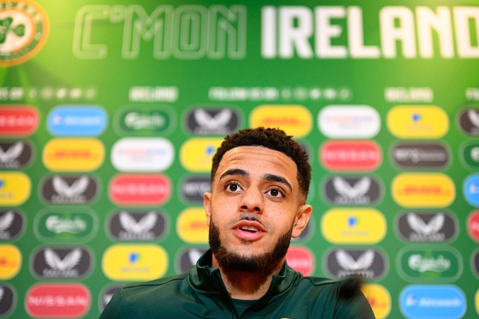 Andrew Omobamidele during the Ireland press conference. Photo: Sportsfile