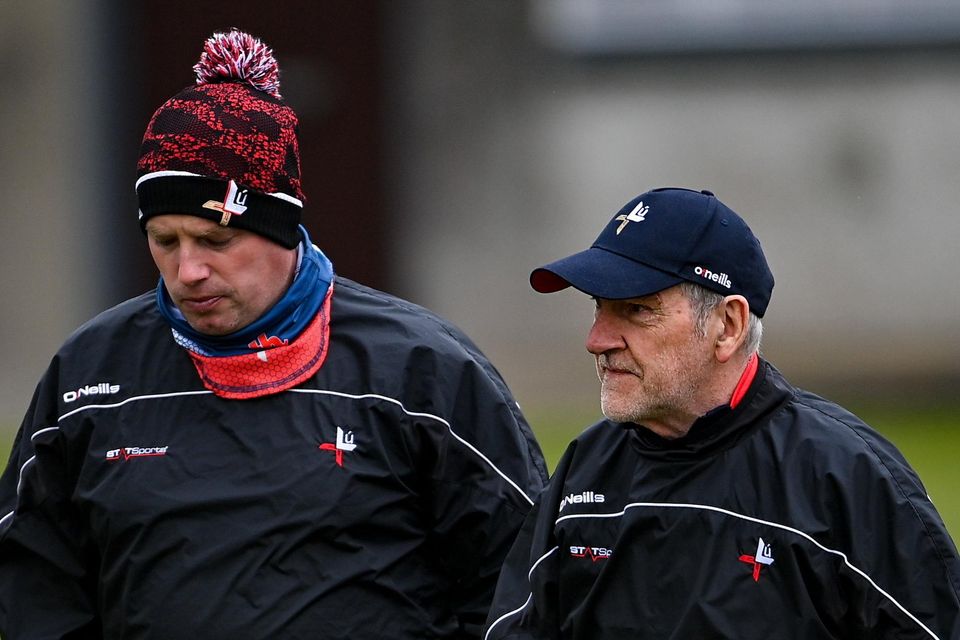 Louth manager Mickey Harte (right) with his right-hand man, Gavin Devlin, have transformed the fortunes of the Wee men. Picture: Sportsfile