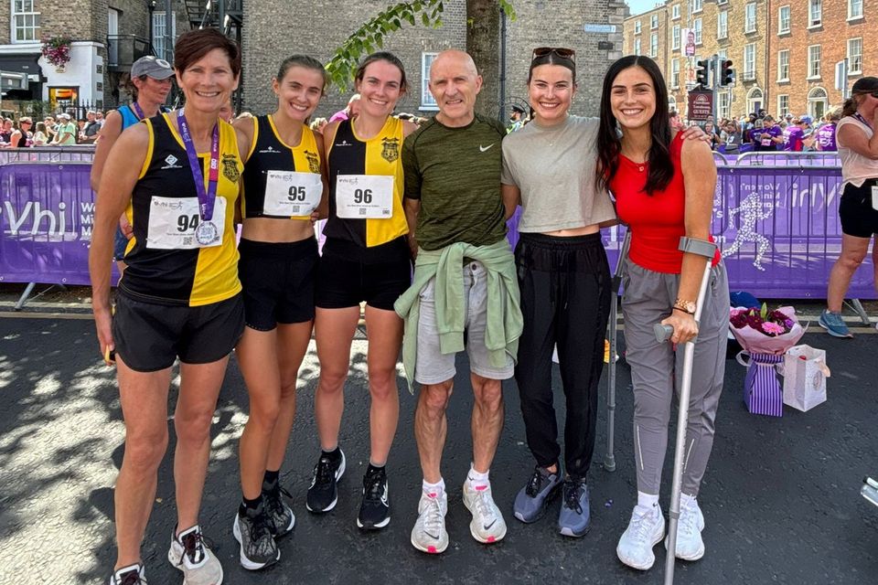Noel Richardson with (from left) his wife Niamh, and daughters Grace, Maebh, Aoibhe and Ella after the women’s mini-marathon in Dublin last Sunday