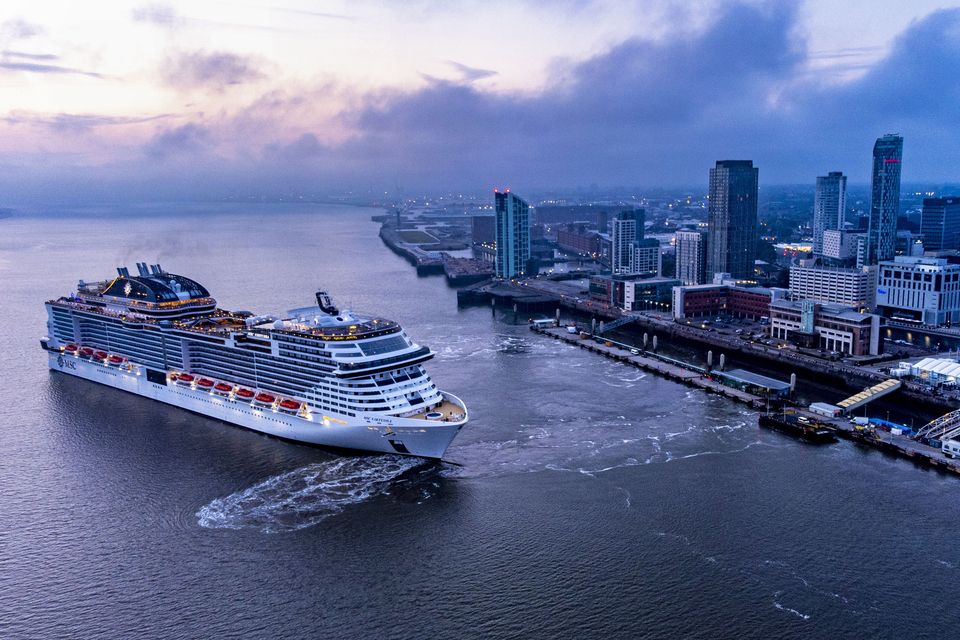 The MSC Virtuosa cruise ship leaves Liverpool Cruise Terminal (Pete Byrne/PA)
