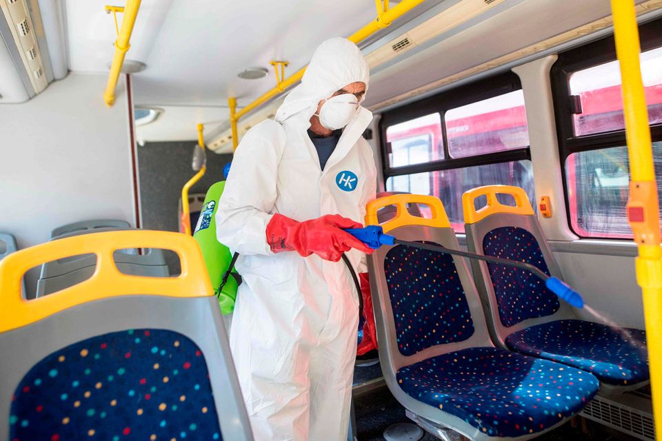 Clean-up: Disinfecting public transport is one of the first responses throughout Europe. Photo: ROBERT ATANASOVSKI/AFP via Getty Images