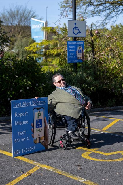 Seamus Reidy from Carrick-on-Shannon at the announcement of the Disabled Drivers Association of Ireland’s campaign for city and county councils to introduce a Text Alert Scheme to enable safe reporting of illegal parking in accessible bays in public places.  Photo: Andrew Downes/Xposure