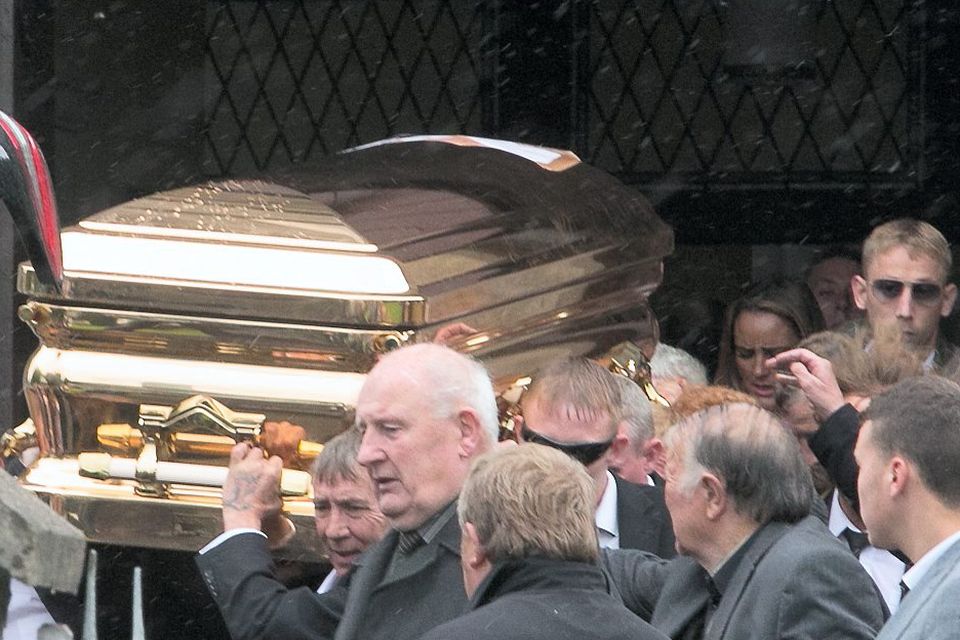 29/08/2014 The remains of Andy Connors leave the Church of the Nativity of the Blessed Virgin Mary, Saggart,West Dublin. Photo: Collins