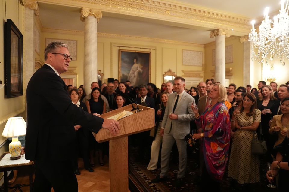 Prime Minister Sir Keir Starmer delivers a speech during a reception in 10 Downing Street (Jordan Pettitt/PA)