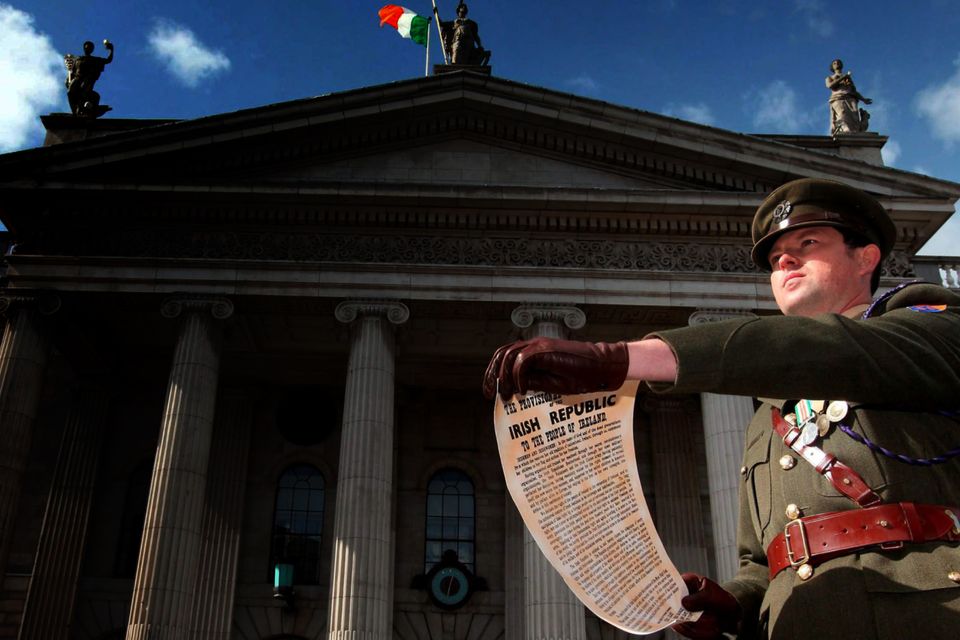 A re-enactment of the Proclamation reading outside the GPO.
