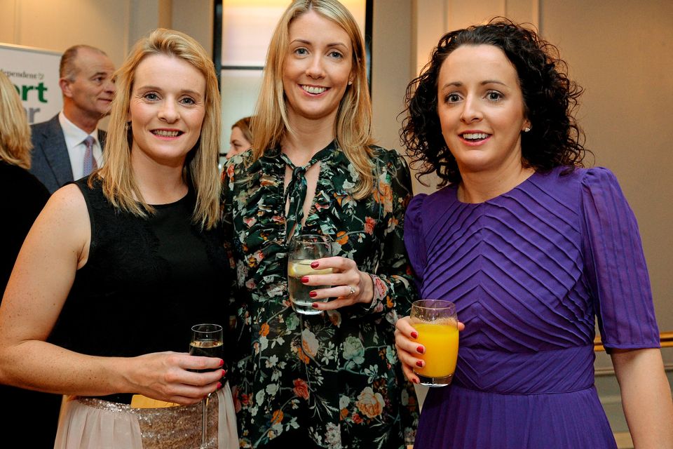 22 December 2014; Cork Lady footballers Briege Corkery, Marina O'Flynn and Geraldine O'Flynn during the Croke Park Hotel / Irish Independent Sportstar of the Year Luncheon 2014. The Westbury Hotel, Dublin. Picture credit: Barry Cregg / SPORTSFILE