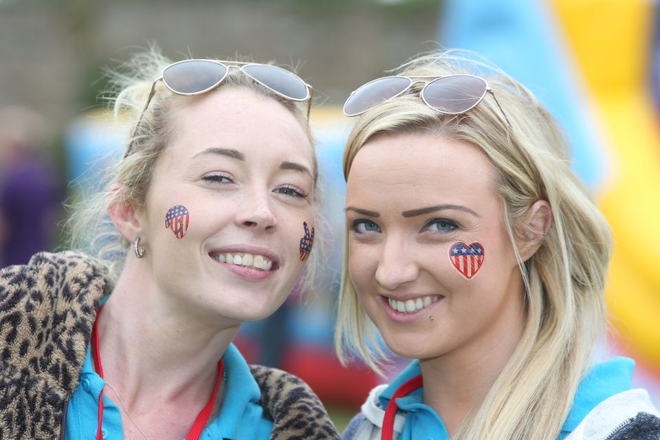 Leanne Byrne, 27, swords, left, and orla casson, 23, from Ashbourne at the U.S. Independence Day celebrations at the American Ambassador's Residence in the Phoenix Park. Picture credit; Damien Eagers 3/7/2015