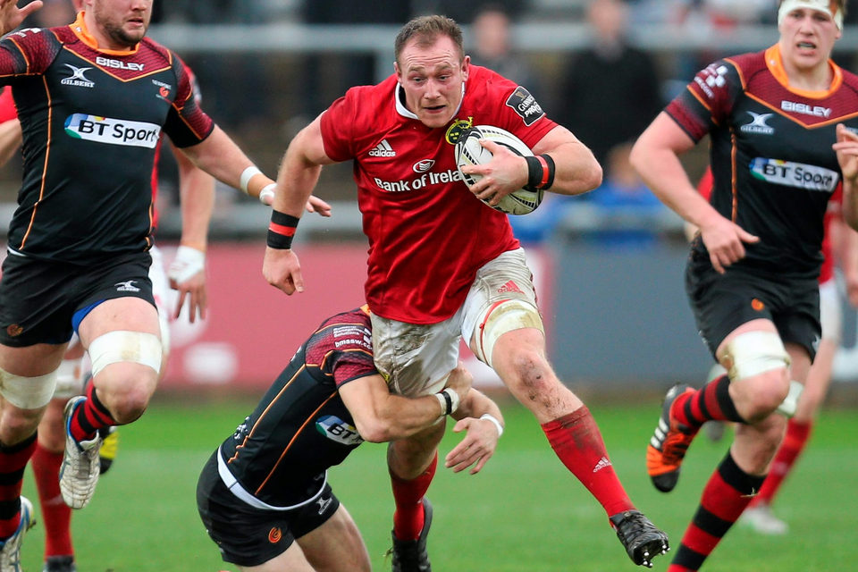 Munster’s Shane Buckley in action against Newport Gwent Dragons at Rodney Parade yesterday