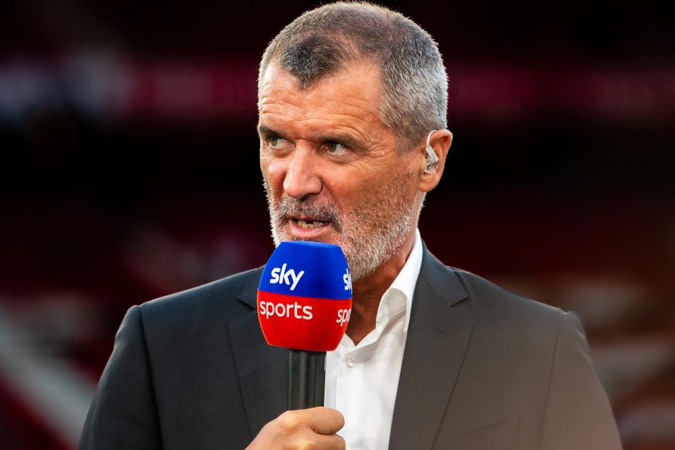 Roy Keane broadcasts ahead of the Premier League match between Manchester United and Liverpool FC at Old Trafford last Monday