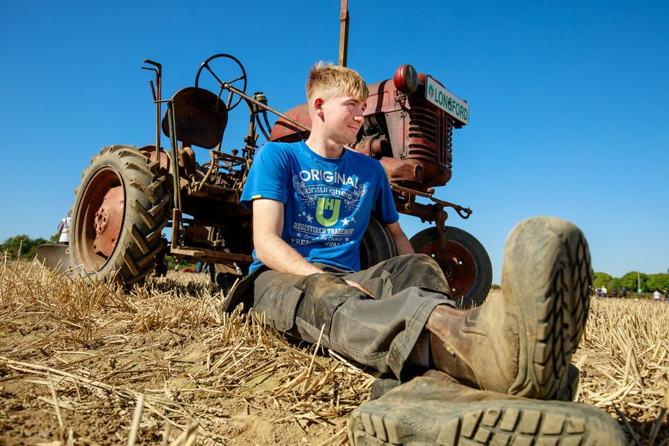 William Stewart taking a break from vintage ploughing on day two of  the National Ploughing Championships in Ratheniska. Pic: Mark Condren