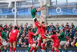 thumbnail: Paul O'Connell, Ireland, wins possession from a lineout against Wales at Lansdowne Road