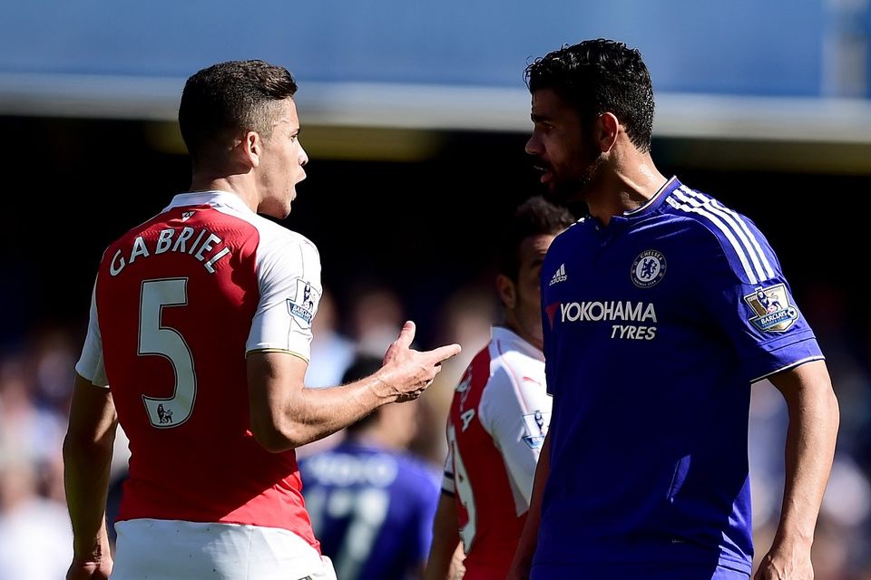 Arsenal's Gabriel, left, and Chelsea's Diego Costa squared up at Stamford Bridge