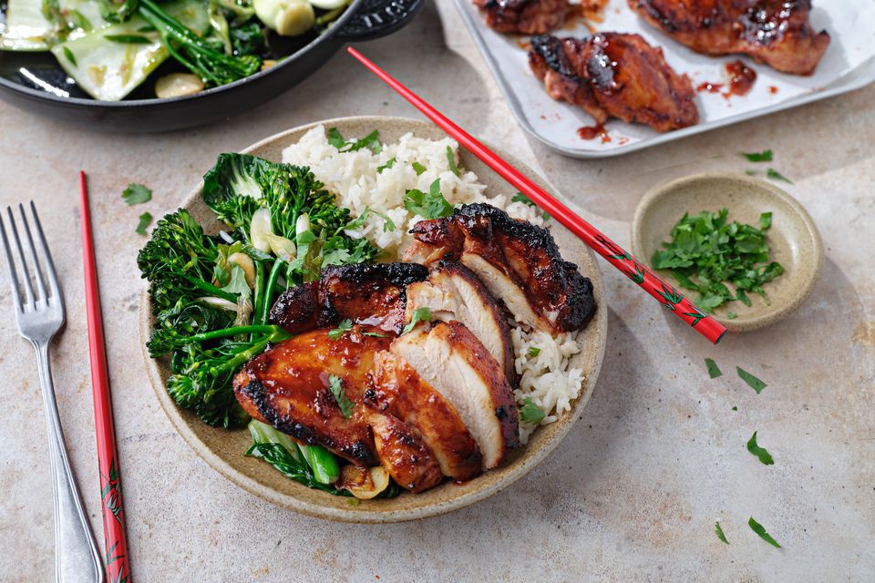 Char Siu Chicken with Rice & Garlic Greens. Picture: Donal Skehan